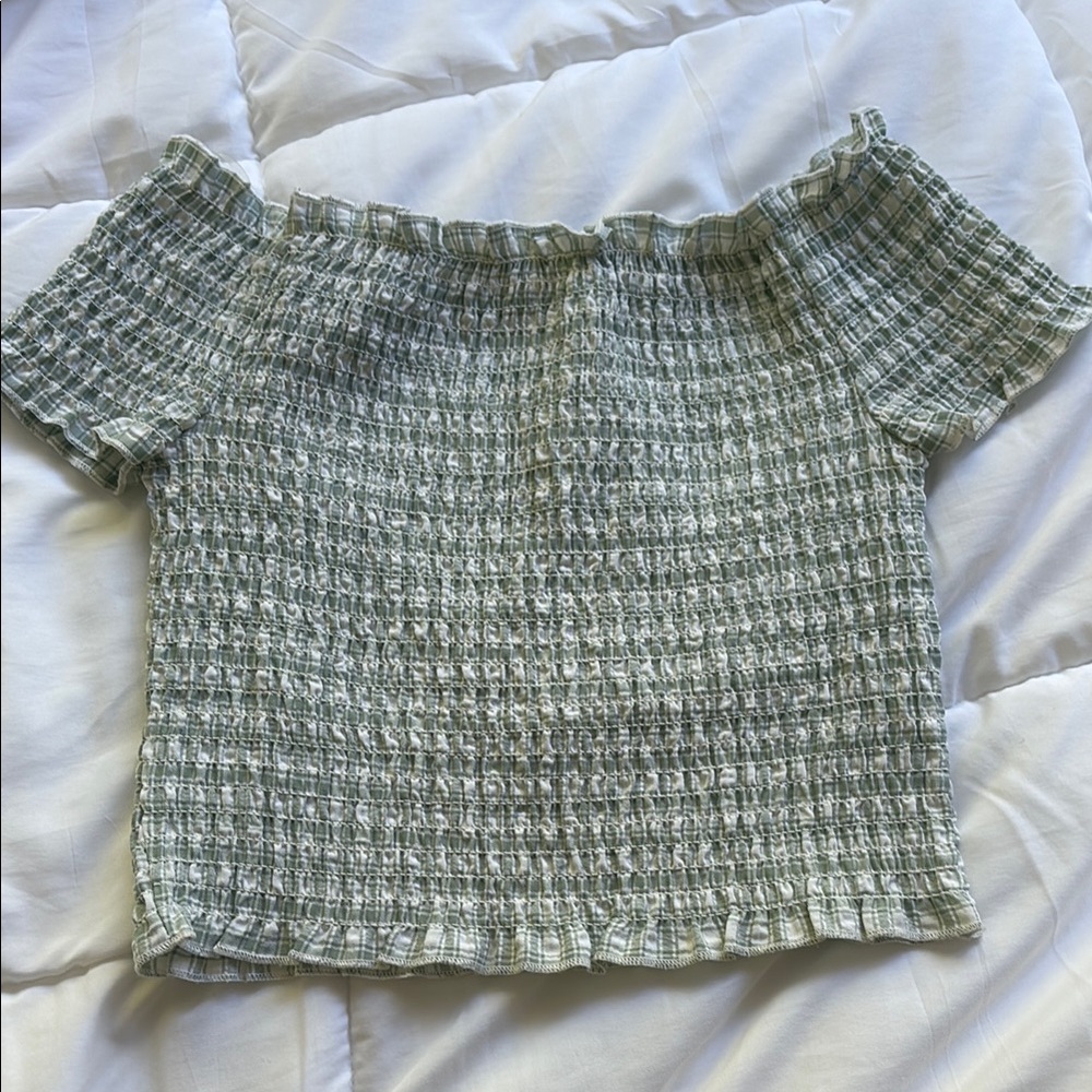 PacSun Smocked Green Crop Blouse